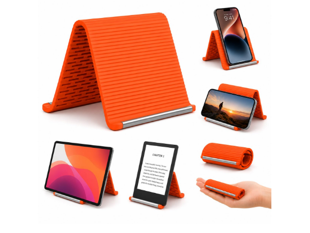 Flexible Silicone Phone Stand with Aluminum Core, Foldable Rollable Mobile Holder, Multi-Angle Adjustable Desk Stand for Phone, Tablet